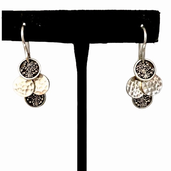 LOIS HILL Oxidized Granulated Sterling Silver Hammered Drop Dangle Disc Earrings - Picture 6 of 7